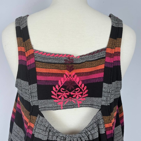 Free People Black Combo Stripe Embroidered Tank Shirt Size XS - Picture 6 of 14